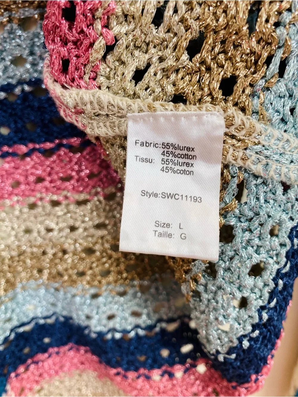 Elan Crochet Sweater Cardigan Sz L Metallic Hooded Hippie Boho Open Front Cozy